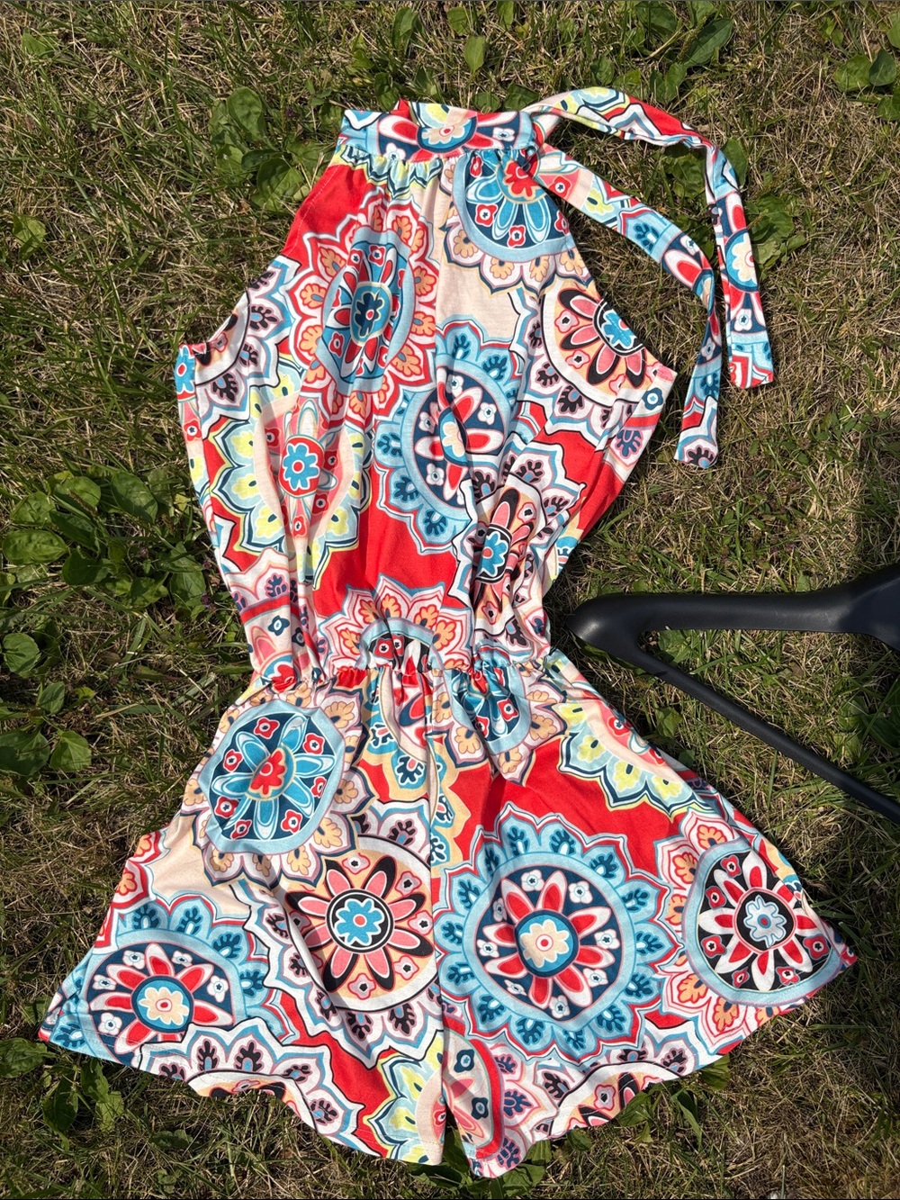 Women’s Red Patterned Halter Romper
